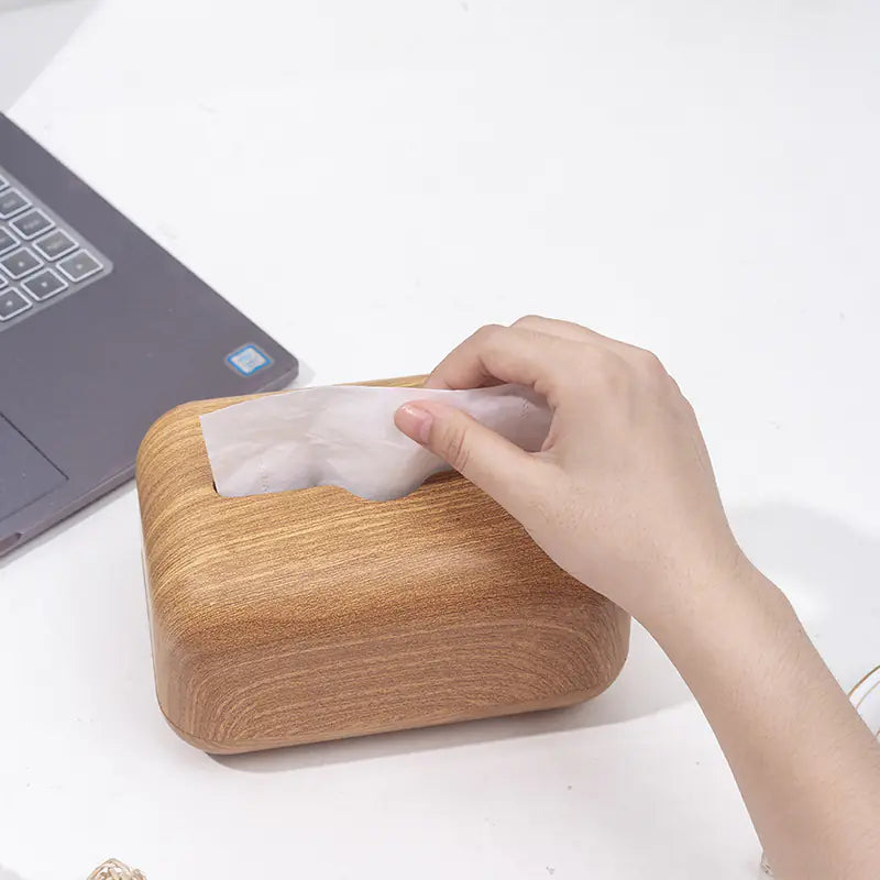 Desktop Tissue Box with Walnut Wood Grain Design
